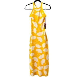 NWT DVF x Target Ginkgo Yellow Sweaterknit Midi Dress XS Tie Neck Halter